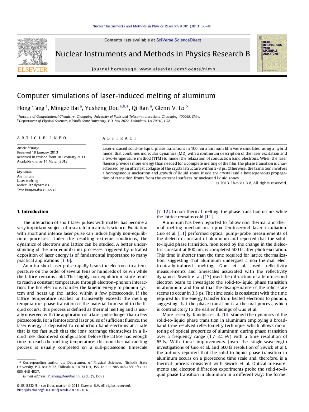 Computer simulations of laser-induced melting of aluminum