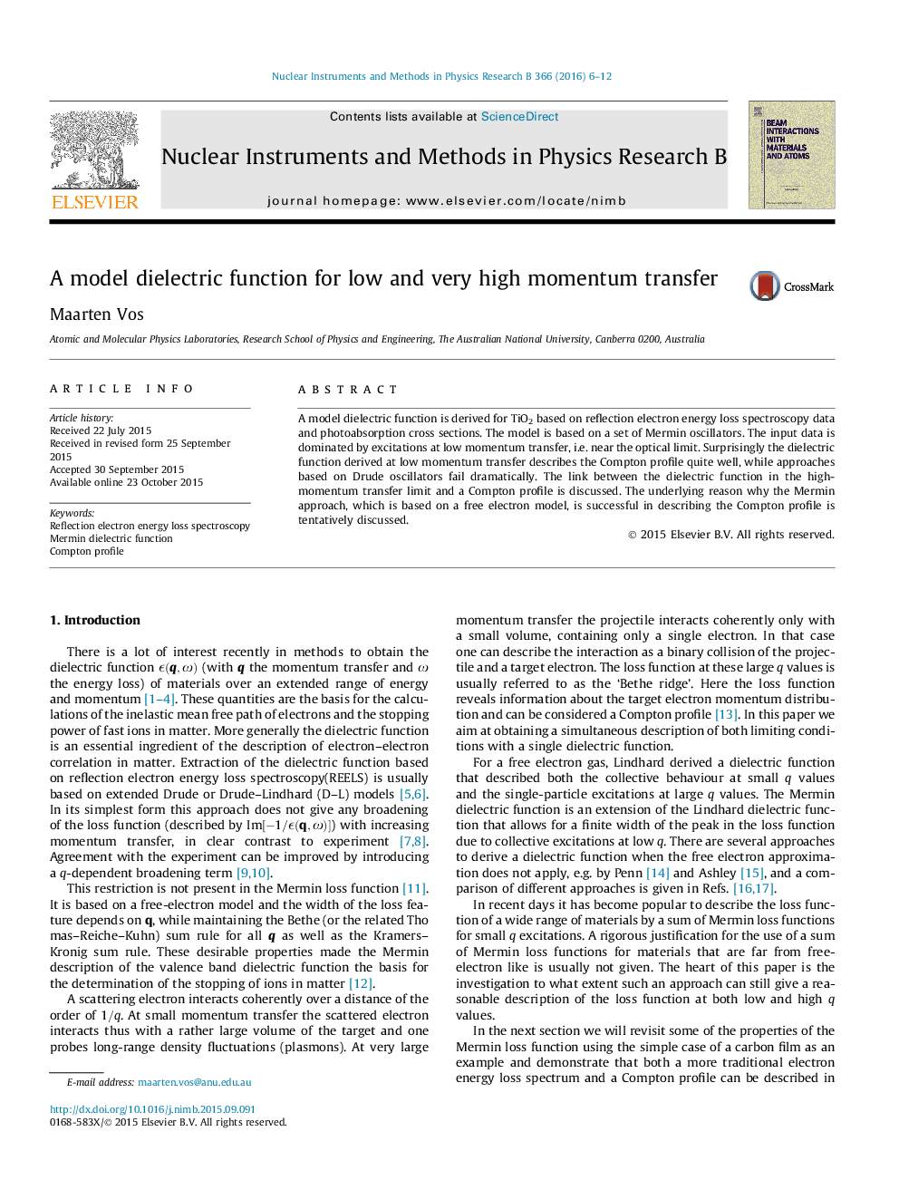 A model dielectric function for low and very high momentum transfer