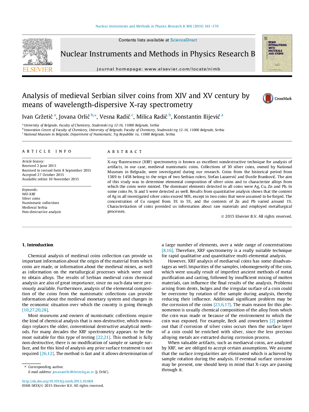 Analysis of medieval Serbian silver coins from XIV and XV century by means of wavelength-dispersive X-ray spectrometry