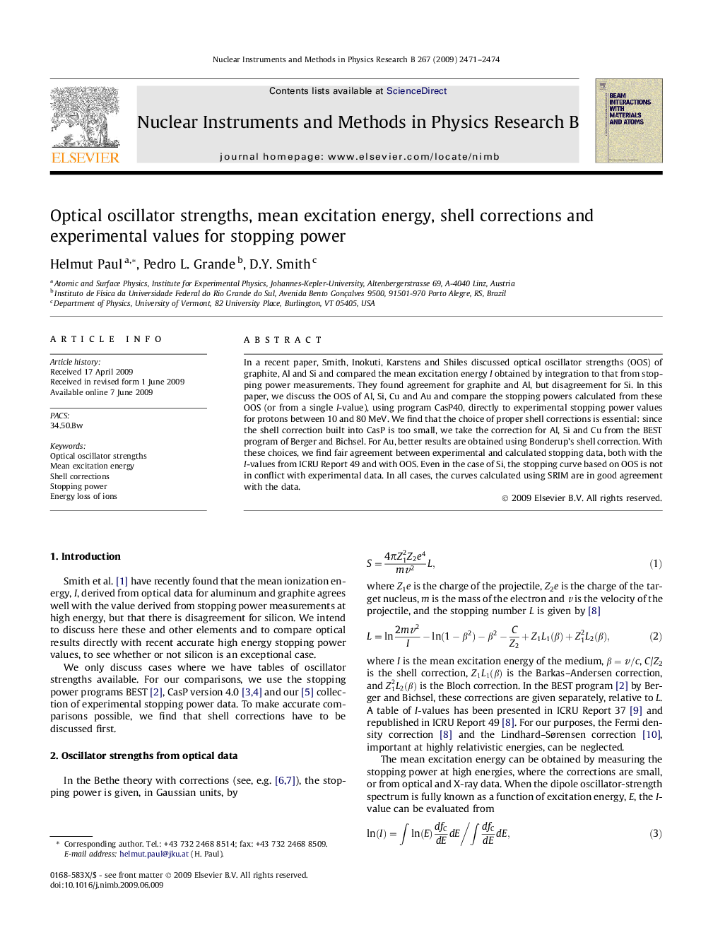 Optical oscillator strengths, mean excitation energy, shell corrections and experimental values for stopping power