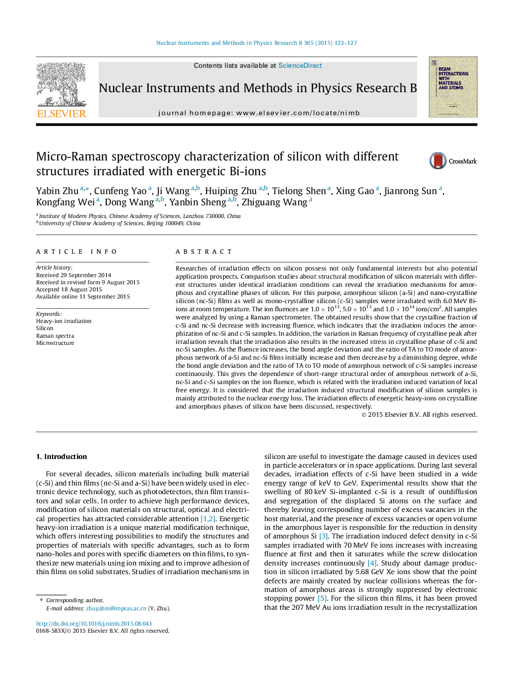 Micro-Raman spectroscopy characterization of silicon with different structures irradiated with energetic Bi-ions