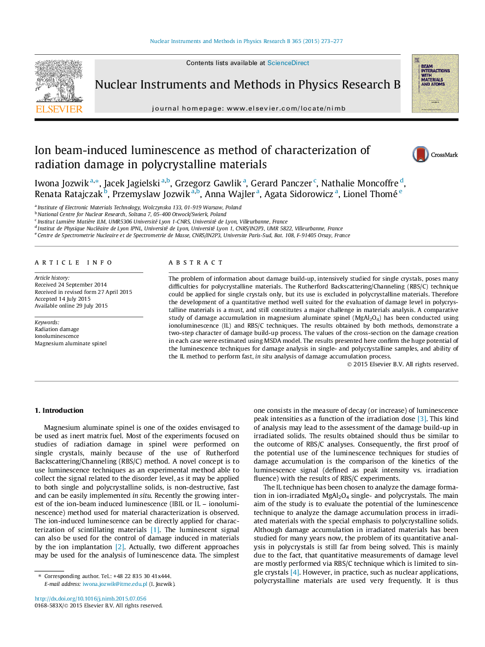 Ion beam-induced luminescence as method of characterization of radiation damage in polycrystalline materials