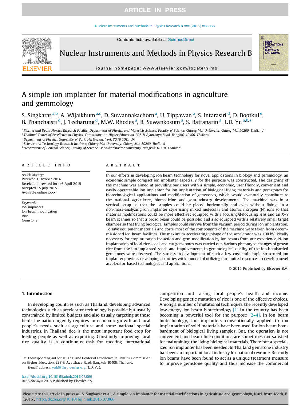 A simple ion implanter for material modifications in agriculture and gemmology