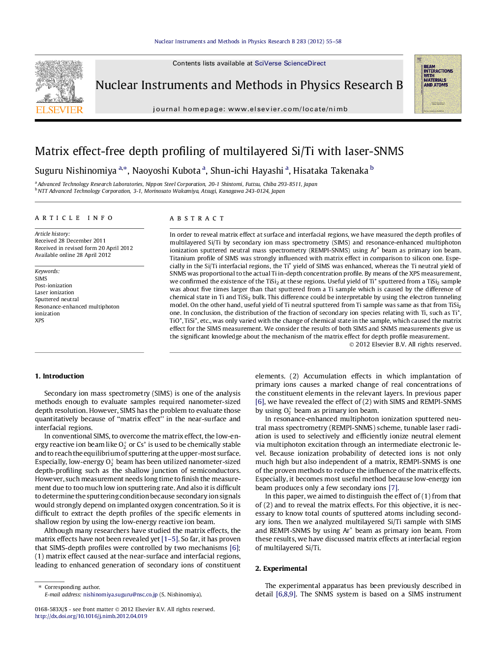 Matrix effect-free depth profiling of multilayered Si/Ti with laser-SNMS