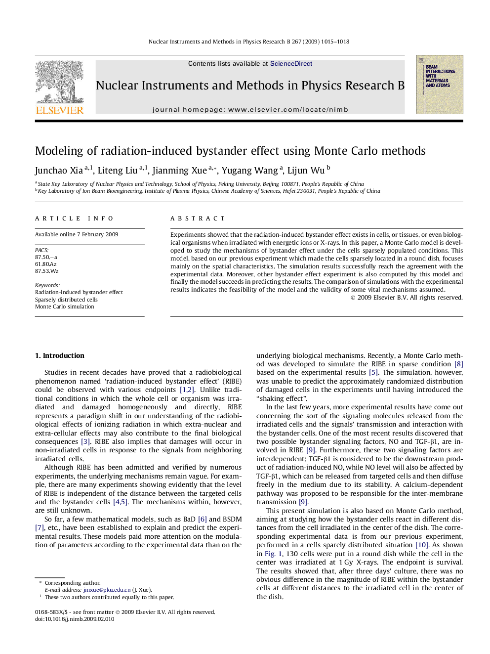 Modeling of radiation-induced bystander effect using Monte Carlo methods