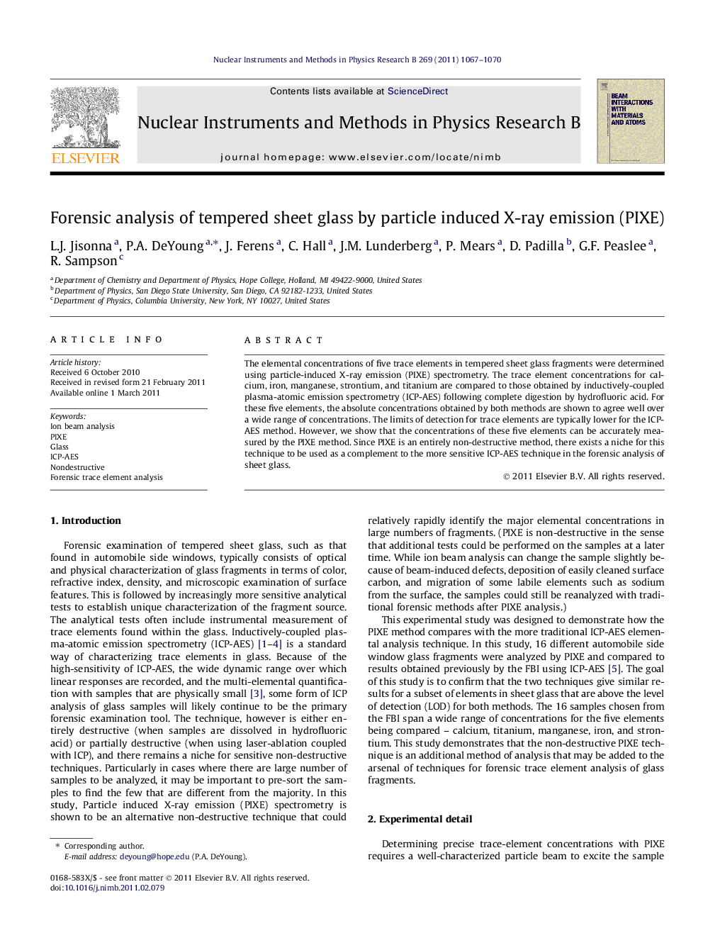 Forensic analysis of tempered sheet glass by particle induced X-ray emission (PIXE)