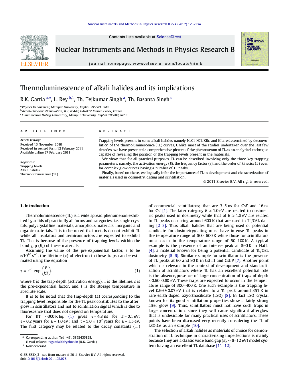 Thermoluminescence of alkali halides and its implications