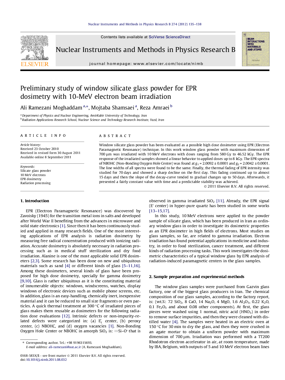 Preliminary study of window silicate glass powder for EPR dosimetry with 10-MeV electron beam irradiation