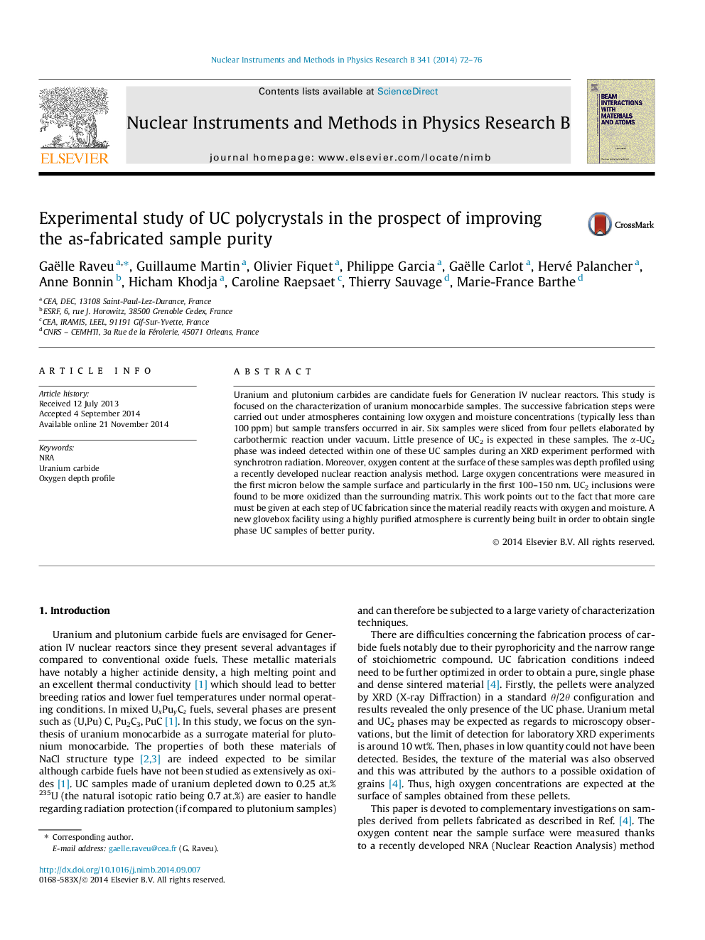 Experimental study of UC polycrystals in the prospect of improving the as-fabricated sample purity