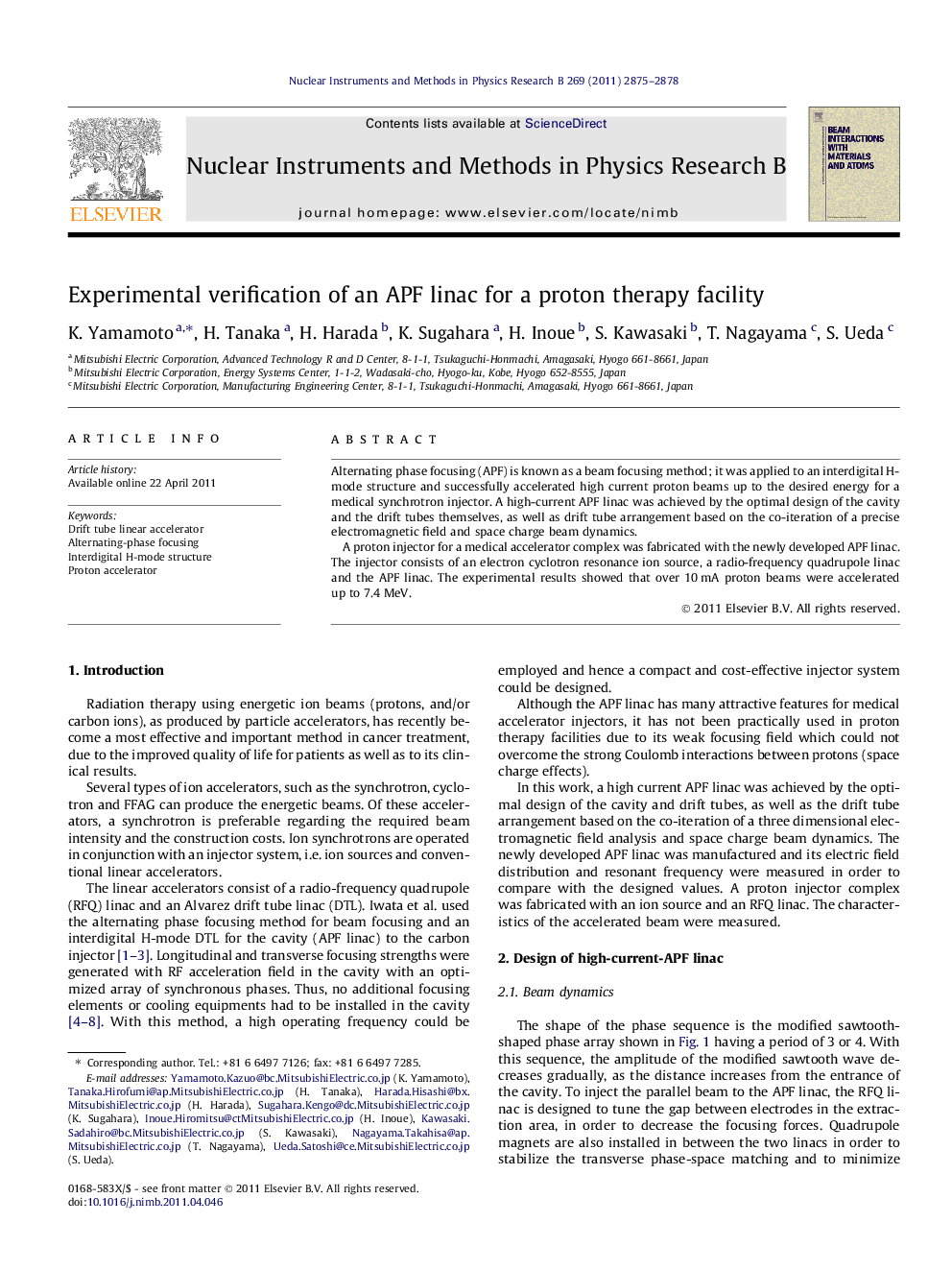 عکس صفحه اول مقاله: Experimental verification of an APF linac for a proton therapy facility Experimental verification of an APF linac for a proton therapy facility