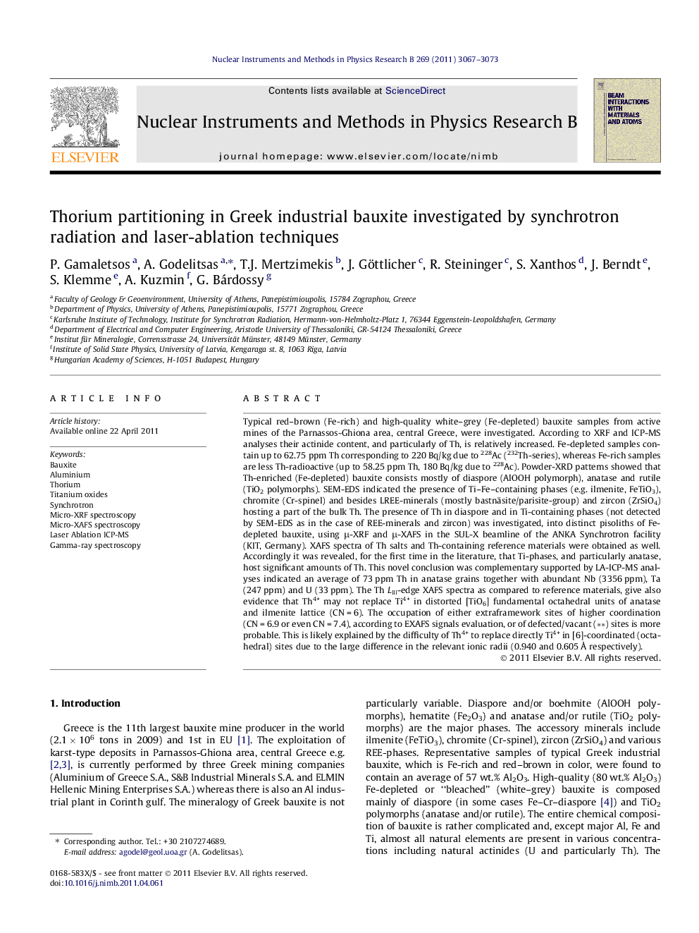 Thorium partitioning in Greek industrial bauxite investigated by synchrotron radiation and laser-ablation techniques