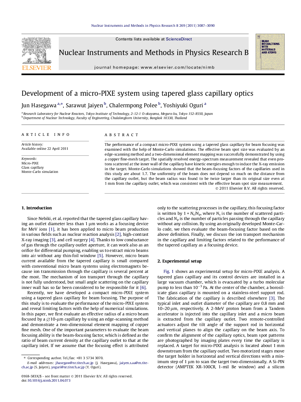 عکس صفحه اول مقاله: Development of a micro-PIXE system using tapered glass capillary optics Development of a micro-PIXE system using tapered glass capillary optics