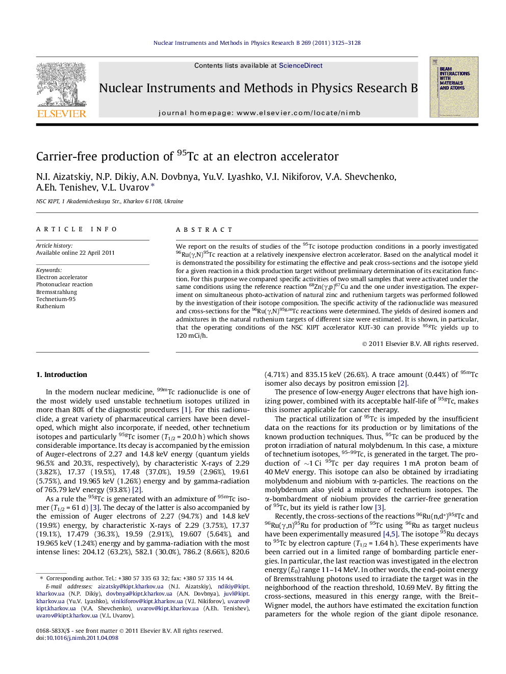 Carrier-free production of 95Tc at an electron accelerator