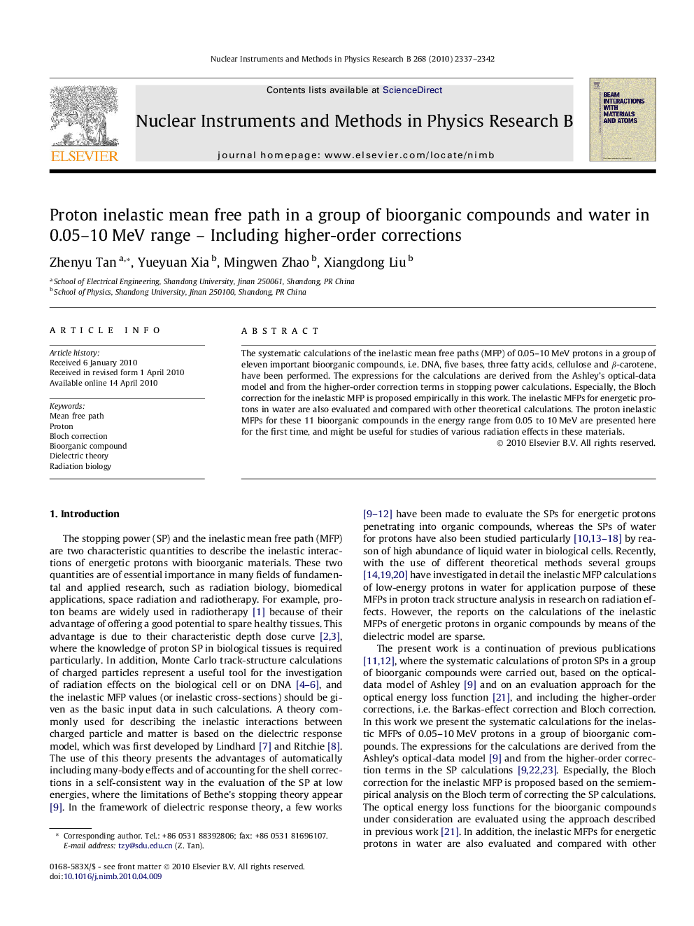 Proton inelastic mean free path in a group of bioorganic compounds and water in 0.05–10 MeV range – Including higher-order corrections