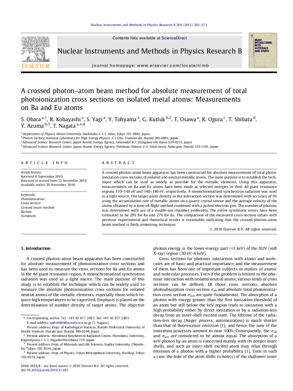 A crossed photon–atom beam method for absolute measurement of total photoionization cross sections on isolated metal atoms: Measurements on Ba and Eu atoms