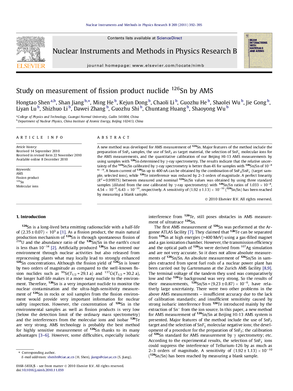 Study on measurement of fission product nuclide 126Sn by AMS