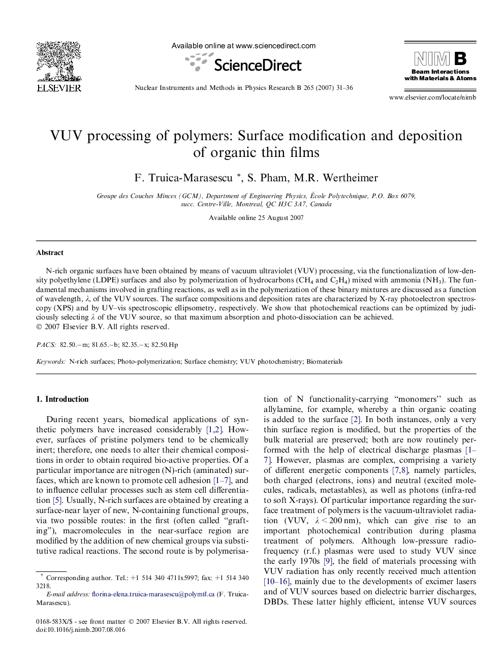 VUV processing of polymers: Surface modification and deposition of organic thin films