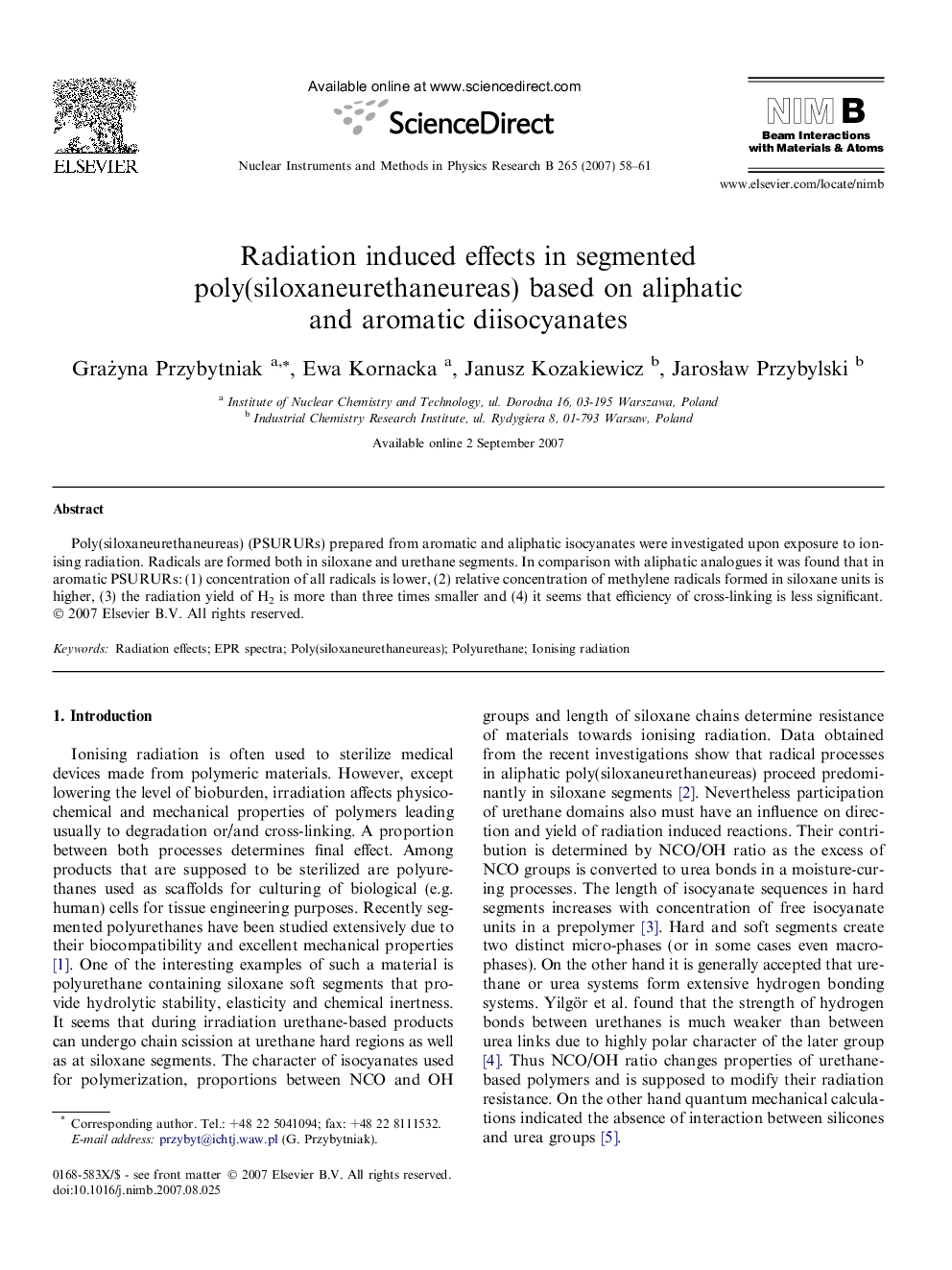 Radiation induced effects in segmented poly(siloxaneurethaneureas) based on aliphatic and aromatic diisocyanates