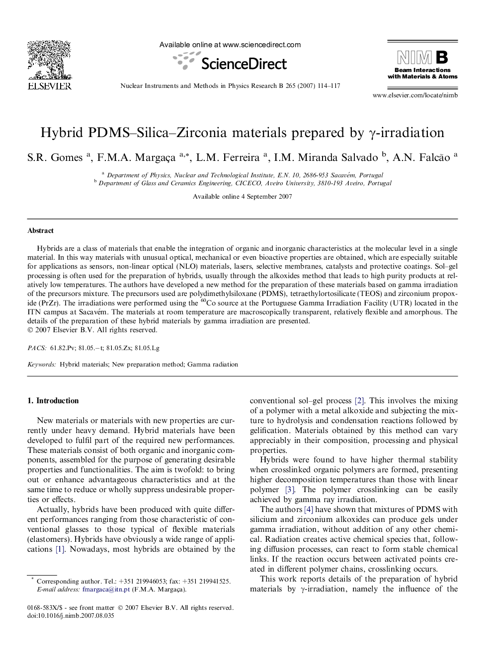 Hybrid PDMS-Silica-Zirconia materials prepared by Î³-irradiation