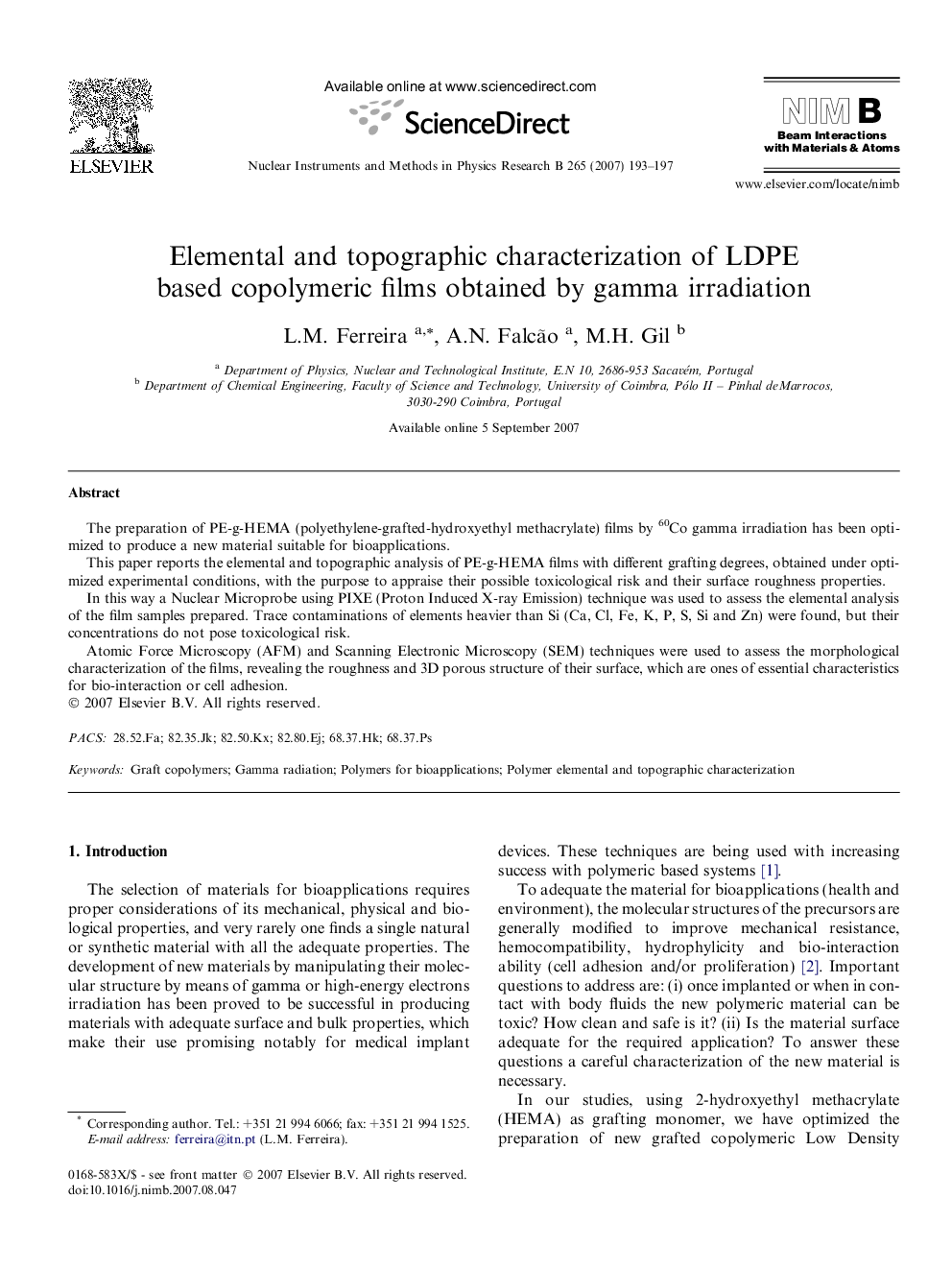 Elemental and topographic characterization of LDPE based copolymeric films obtained by gamma irradiation