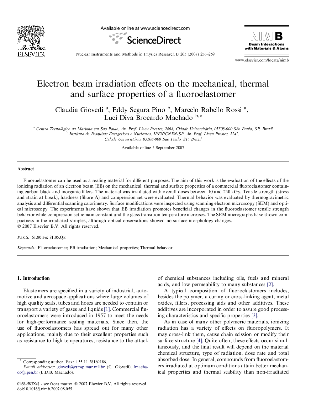 Electron beam irradiation effects on the mechanical, thermal and surface properties of a fluoroelastomer