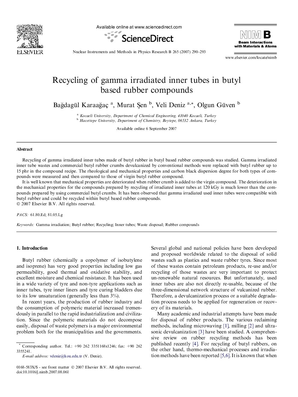 Recycling of gamma irradiated inner tubes in butyl based rubber compounds