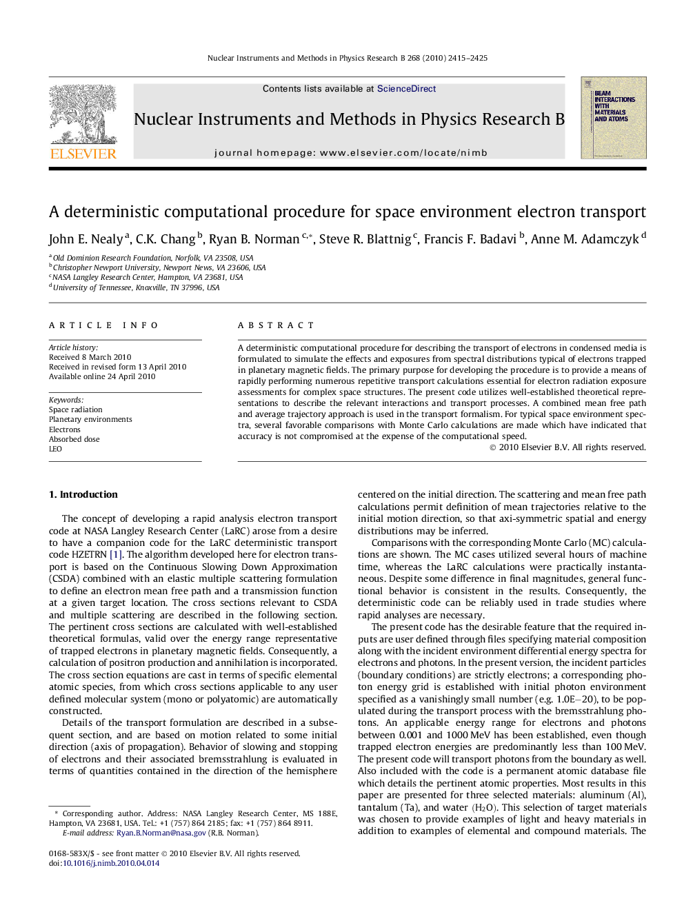 A deterministic computational procedure for space environment electron transport