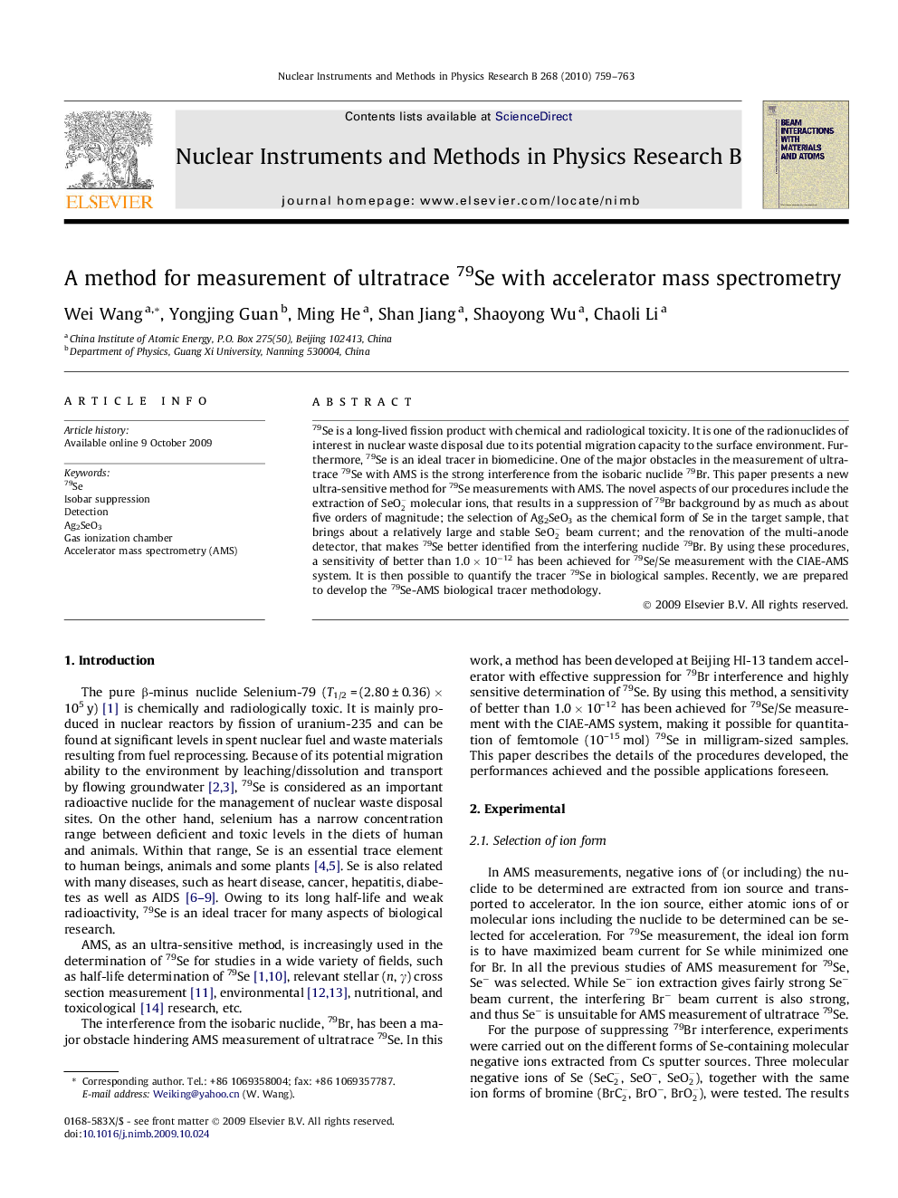 A method for measurement of ultratrace 79Se with accelerator mass spectrometry