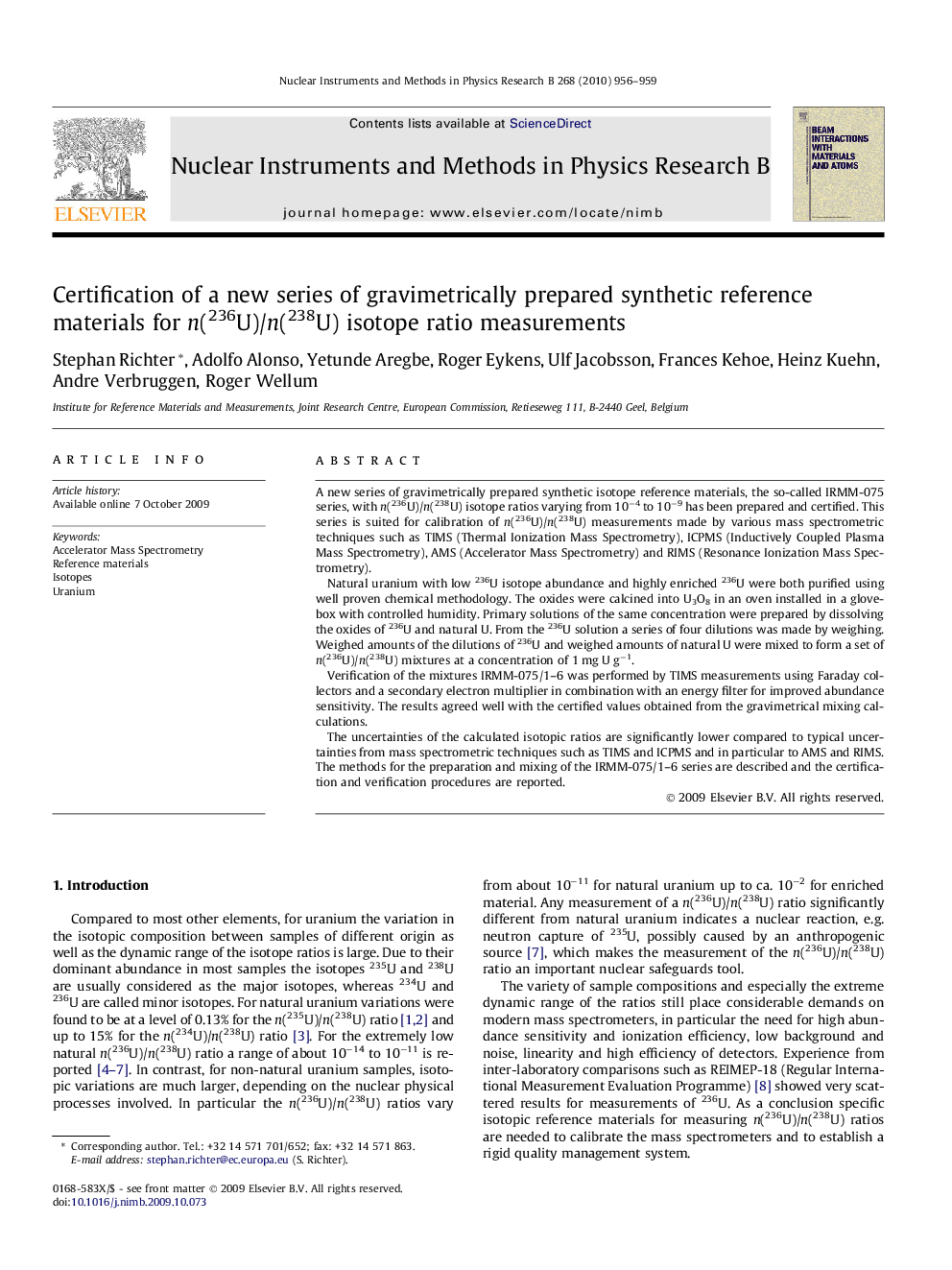 Certification of a new series of gravimetrically prepared synthetic reference materials for n(236U)/n(238U) isotope ratio measurements