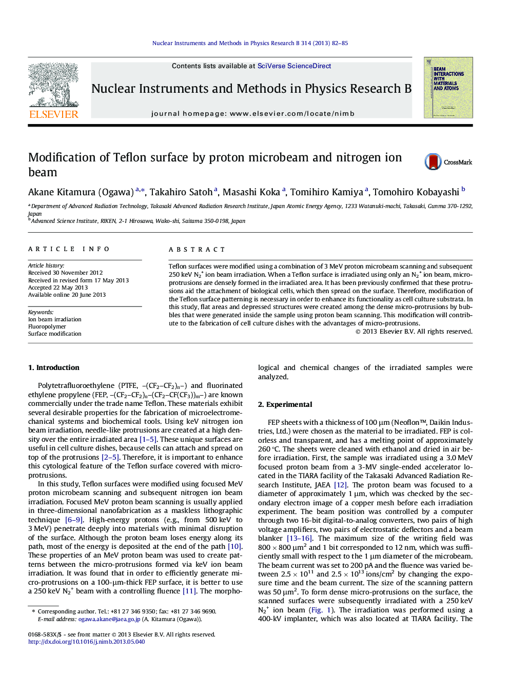 Modification of Teflon surface by proton microbeam and nitrogen ion beam