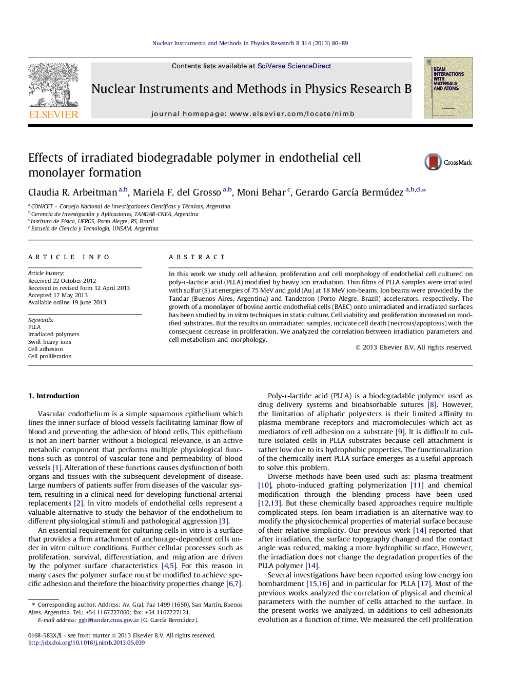 Effects of irradiated biodegradable polymer in endothelial cell monolayer formation