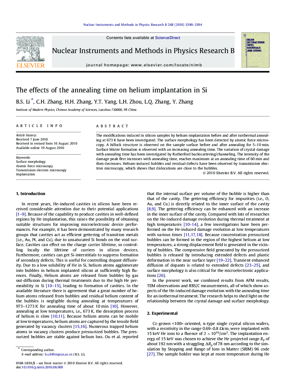 The effects of the annealing time on helium implantation in Si