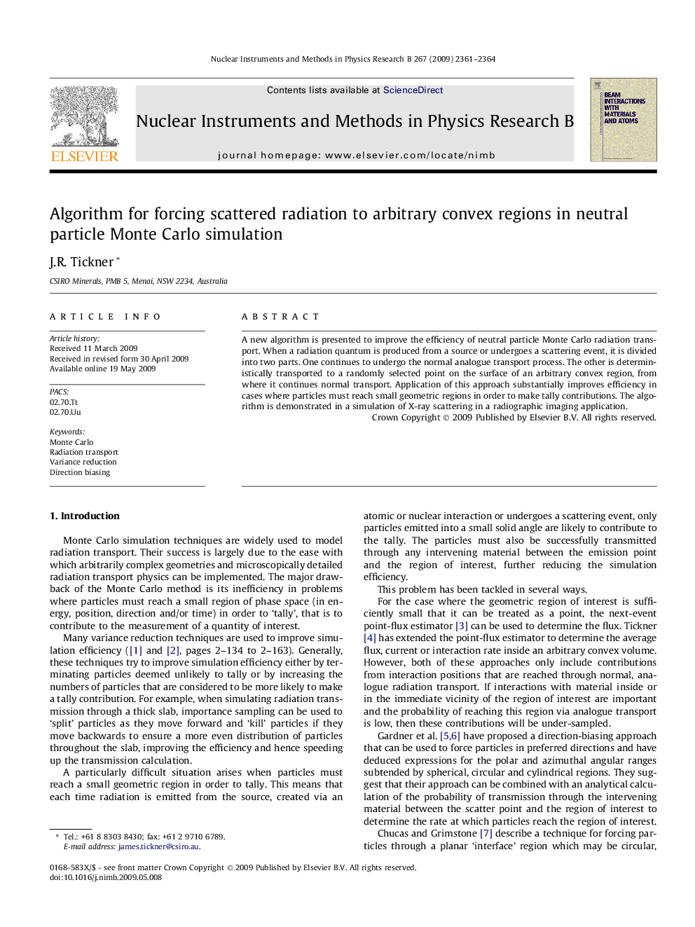 Algorithm for forcing scattered radiation to arbitrary convex regions in neutral particle Monte Carlo simulation