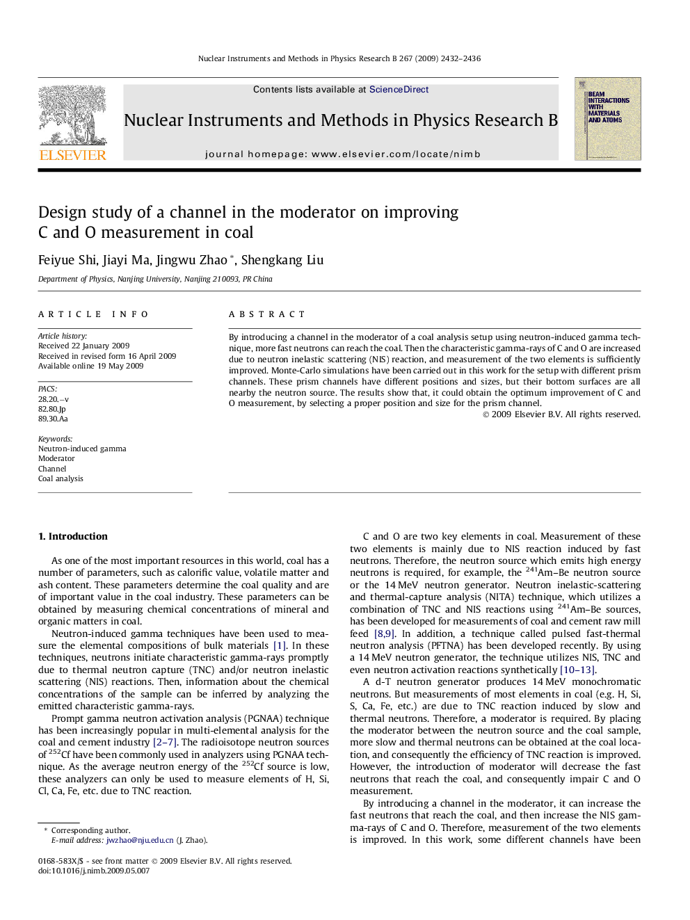 Design study of a channel in the moderator on improving C and O measurement in coal