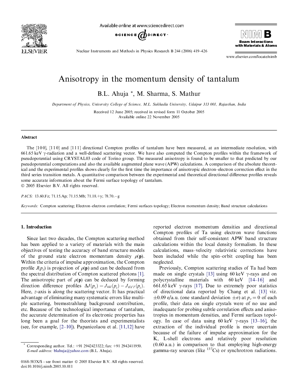 Anisotropy in the momentum density of tantalum