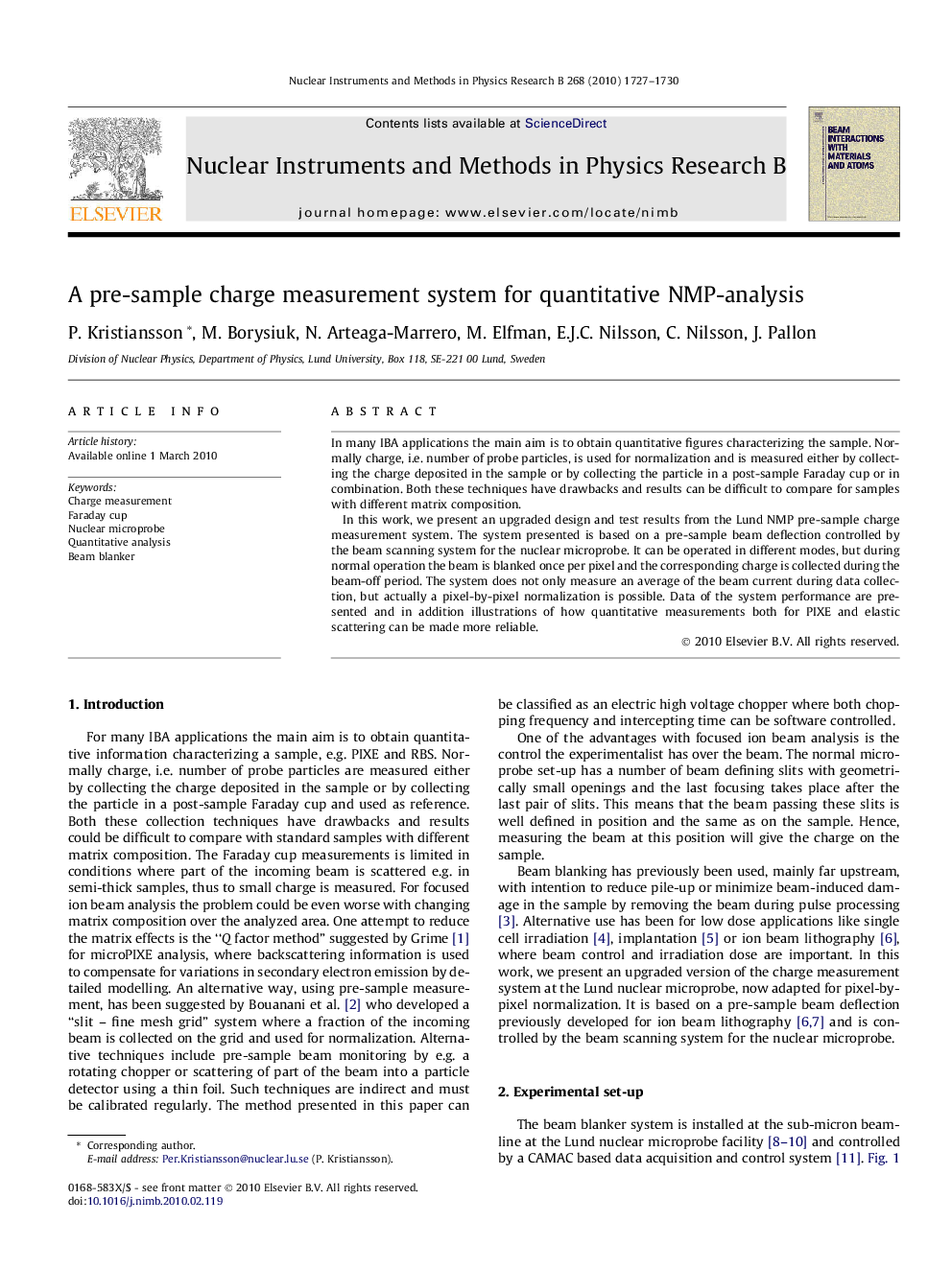 A pre-sample charge measurement system for quantitative NMP-analysis