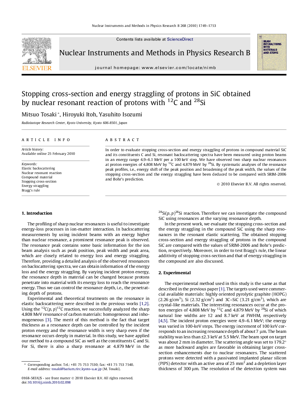 Stopping cross-section and energy straggling of protons in SiC obtained by nuclear resonant reaction of protons with 12C and 28Si