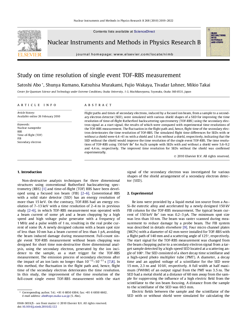 Study on time resolution of single event TOF-RBS measurement