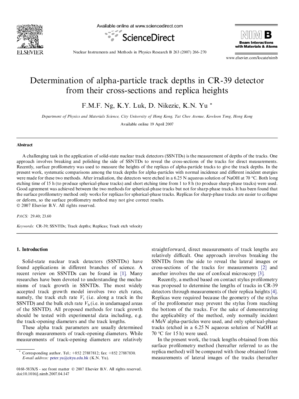 Determination of alpha-particle track depths in CR-39 detector from their cross-sections and replica heights