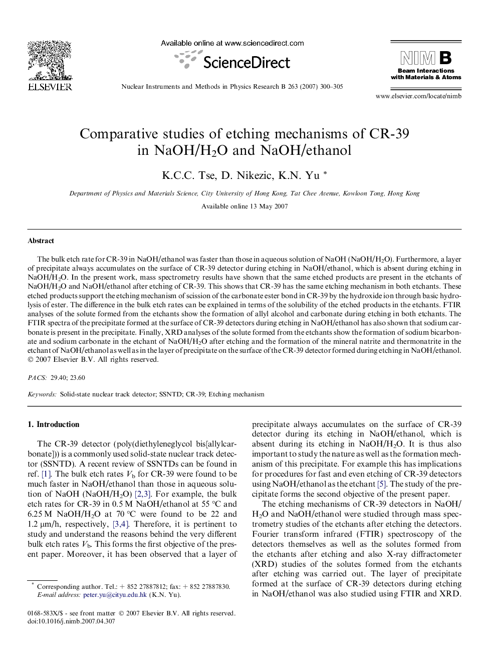 Comparative studies of etching mechanisms of CR-39 in NaOH/H2O and NaOH/ethanol