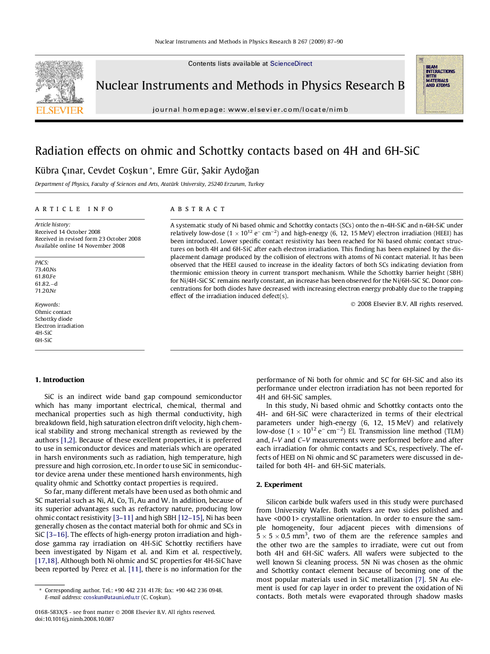 Radiation effects on ohmic and Schottky contacts based on 4H and 6H-SiC