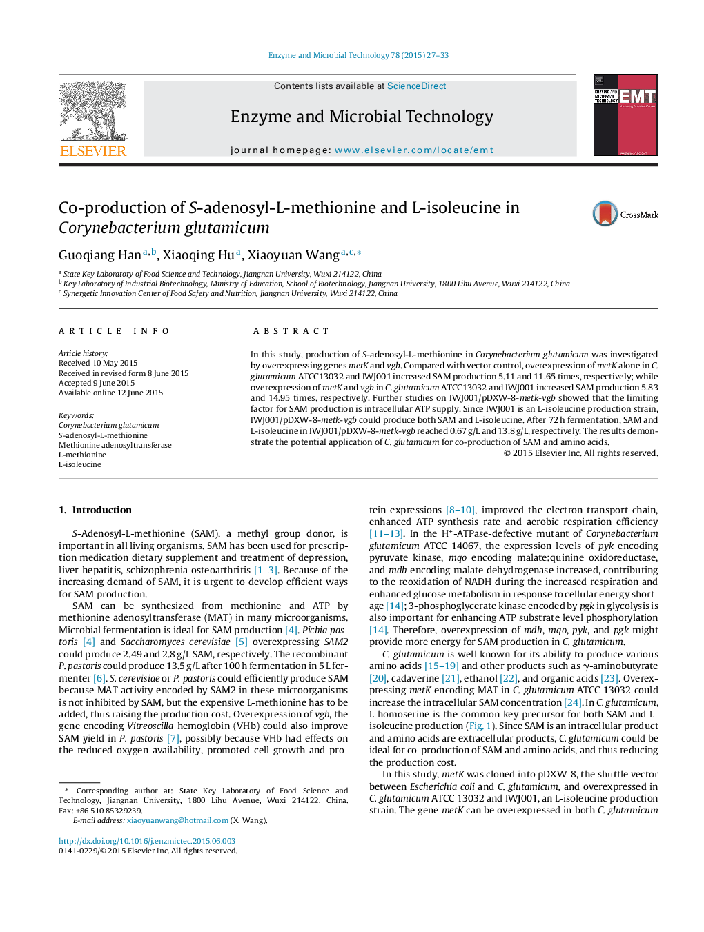 Co-production of S-adenosyl-L-methionine and L-isoleucine in Corynebacterium glutamicum