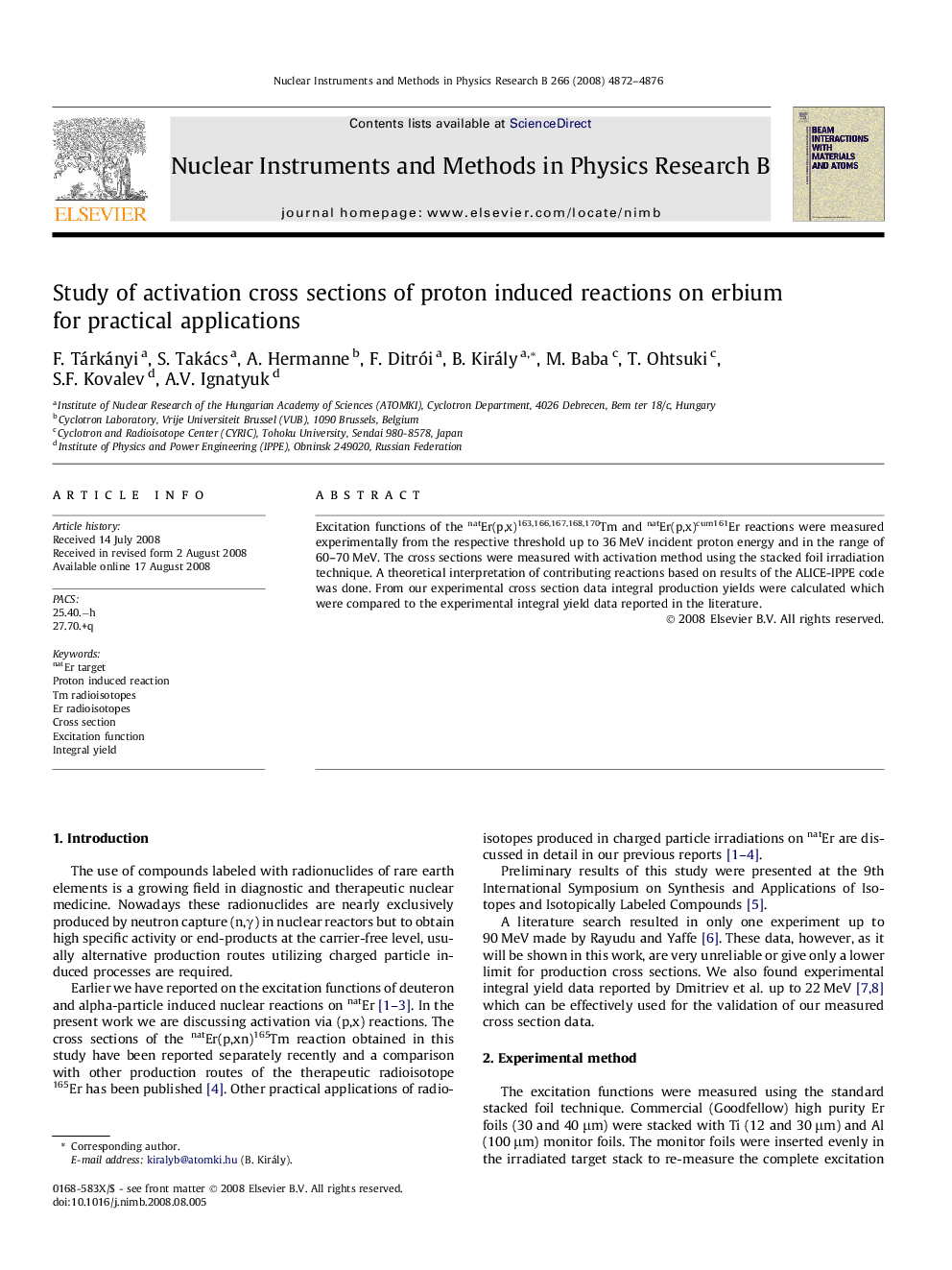 Study of activation cross sections of proton induced reactions on erbium for practical applications