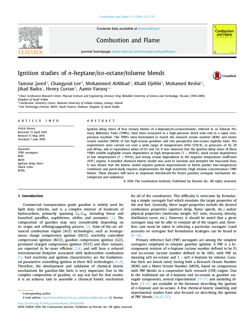 Ignition studies of n-heptane/iso-octane/toluene blends