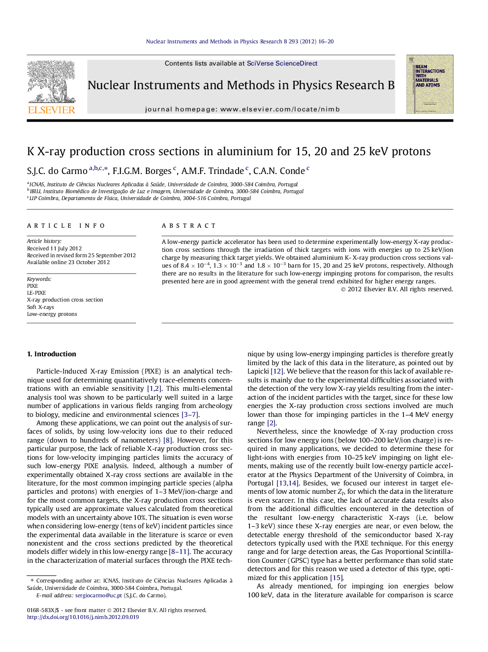 K X-ray production cross sections in aluminium for 15, 20 and 25 keV protons