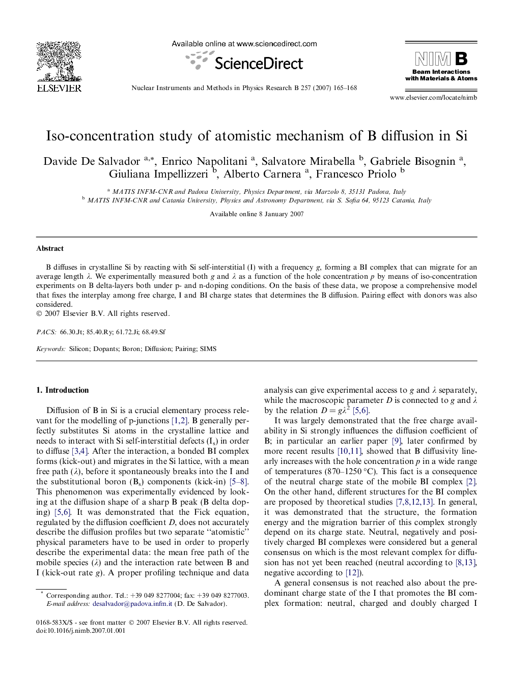 Iso-concentration study of atomistic mechanism of B diffusion in Si