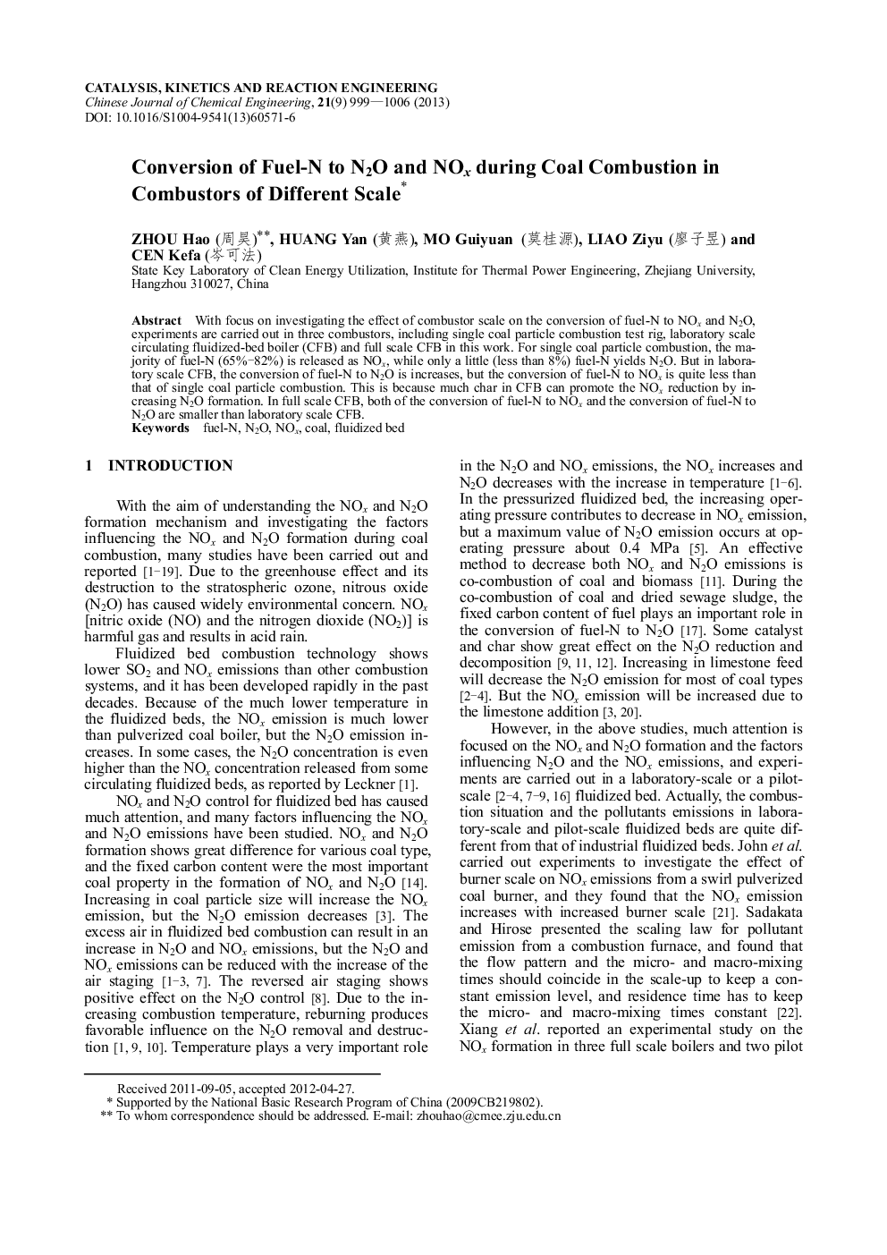 Conversion of Fuel-N to N2O and NOx during Coal Combustion in Combustors of Different Scale 