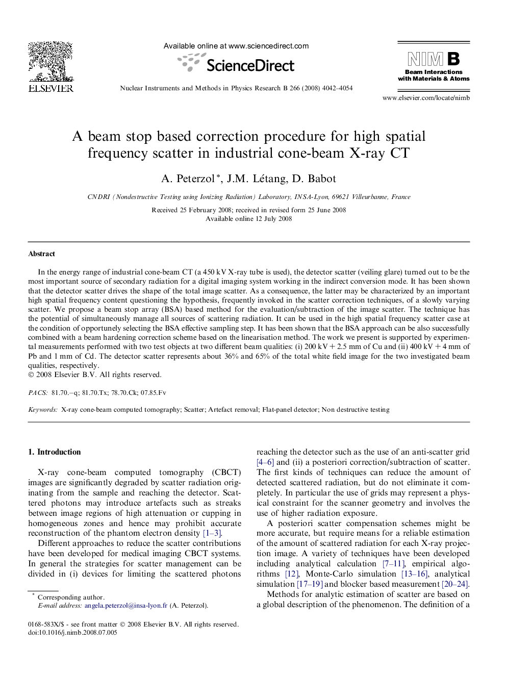 A beam stop based correction procedure for high spatial frequency scatter in industrial cone-beam X-ray CT