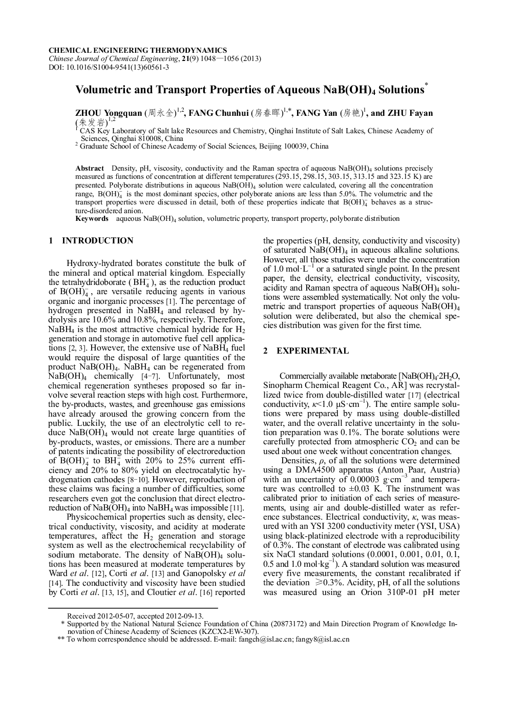 Volumetric and Transport Properties of Aqueous NaB(OH)4 Solutions 
