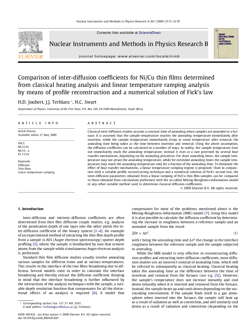 Comparison of inter-diffusion coefficients for Ni/Cu thin films determined from classical heating analysis and linear temperature ramping analysis by means of profile reconstruction and a numerical solution of Fick’s law